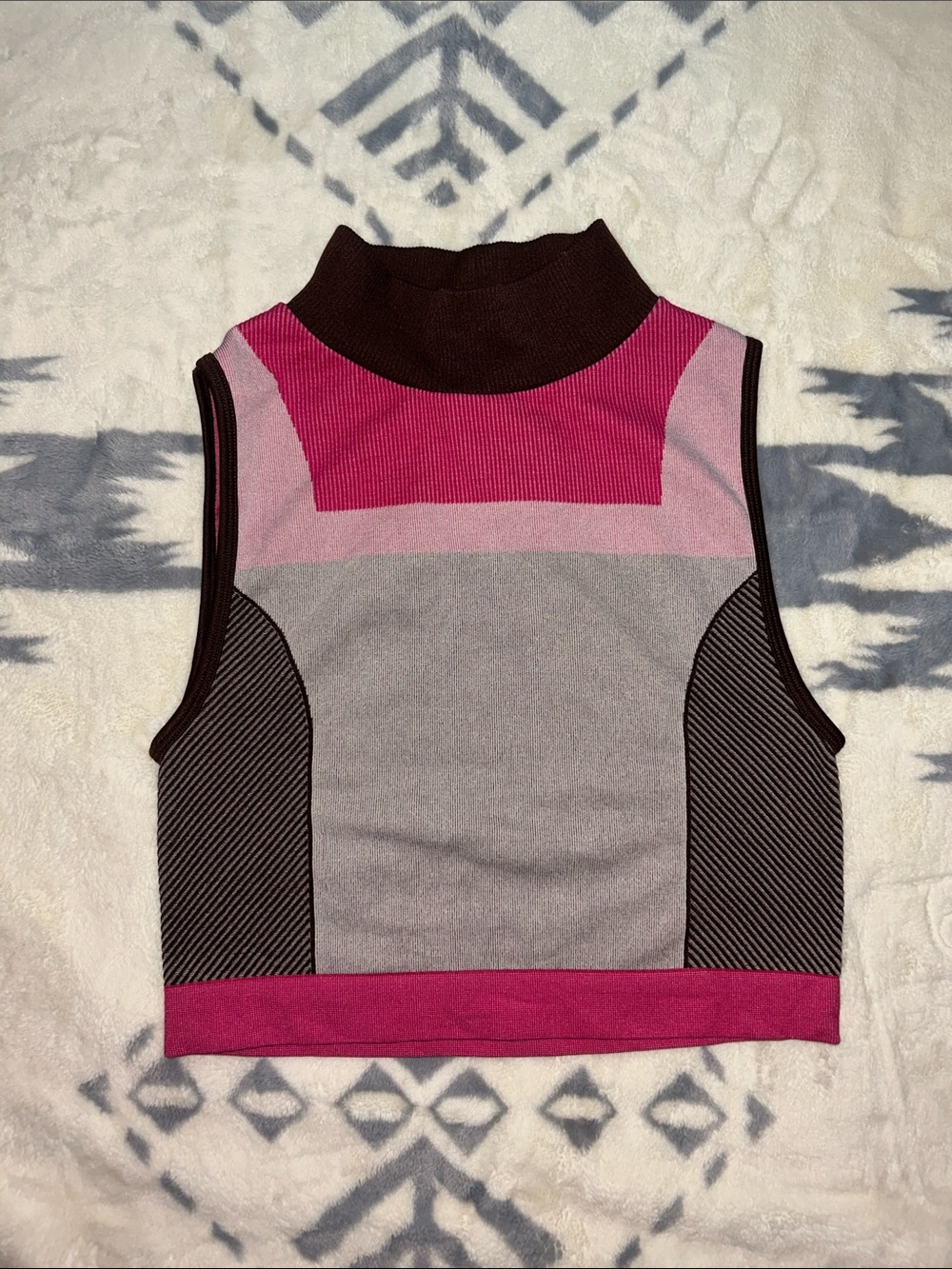Zara Pink, Light Pink & Gray Colorblock Mock Neck stretchy Tank Top